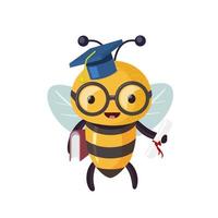 cientista abelha aluna diplomado. desenho animado abelha fofa personagem dentro plano estilo. vetor