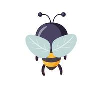 pequeno abelha Visão a partir de a voltar. desenho animado abelha fofa personagem dentro plano estilo. vetor