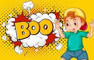 boo word no fundo da explosão com o personagem de desenho animado vetor