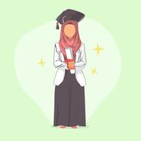 lindo muslimah aluna em graduação dia desenho animado ilustração vetor