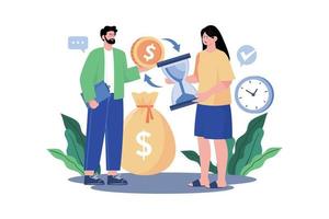 homem e mulher trocam dinheiro por tempo vetor