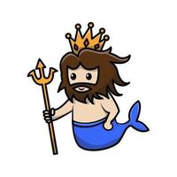 personagem mascote poseidon fofinho vetor