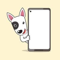 desenho animado personagem touro terrier cachorro e Smartphone vetor