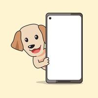 desenho animado personagem labrador retriever cachorro e Smartphone vetor