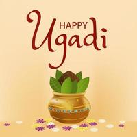 feliz Ugadi com tradicional para Índia, Novo ano festival Ugadi isolado vermelho fundo vetor