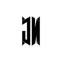 JN logotipo monograma com escudo forma desenhos modelo vetor