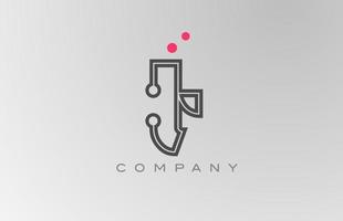 Rosa cinzento t alfabeto carta logotipo ícone Projeto com linha e ponto. criativo modelo para o negócio e companhia vetor
