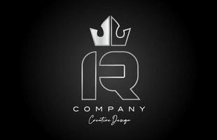 r metal alfabeto carta logotipo ícone Projeto. prata cinzento criativo coroa rei modelo para o negócio e companhia vetor