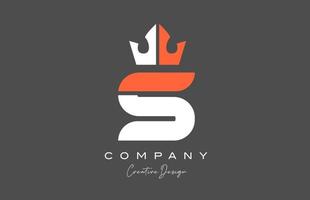 laranja cinzento branco s alfabeto carta logotipo ícone Projeto. criativo rei coroa modelo para companhia e o negócio vetor