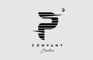linhas p alfabeto carta logotipo ícone Projeto dentro Preto e branco. criativo modelo para companhia e o negócio com listras vetor