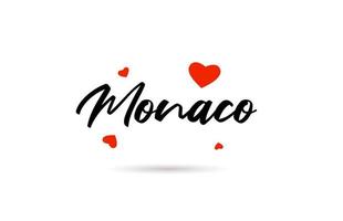 Mônaco escrito a mão cidade tipografia texto com amor coração vetor