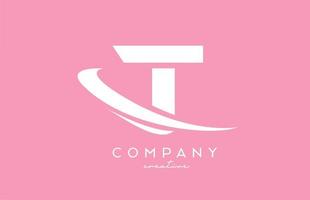 Rosa branco t alfabeto carta logotipo ícone com swoosh. criativo modelo Projeto para o negócio e companhia vetor