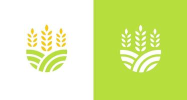 logotipo de terra de agricultura natural e orgânica com elemento de folhas de planta de trigo, logotipo ambiental simples vetor