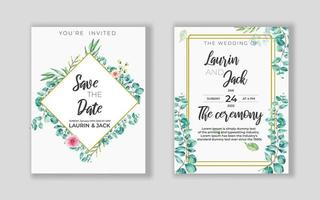 cartão de convite dourado floral de casamento salvar o design da data com flores cor de rosa