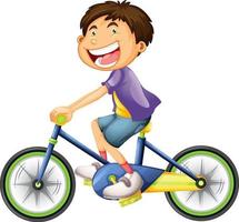 um menino andando de bicicleta, personagem de desenho animado isolado no fundo branco vetor