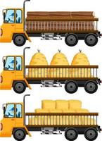 conjunto de caminhão de reboque carregando feno isolado fundo vetor