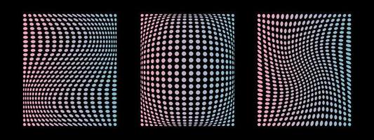 abstrato geométrico distorções. futurista ponto formas. na moda delírio luminoso retro gradiente. vetor ilustração do grade. Rosa e azul cores do anos 90 estilo.
