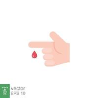 sangue em dedo ícone. vetor pessoas mão ferido isolado símbolo. glicose, insulina teste, diabetes conceito. simples plano estilo. placa ilustração em branco fundo. eps 10.