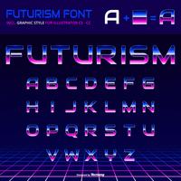 Alfabeto brilhante dos anos 80 Retro Futurismo gráfico vetorial de estilo vetor