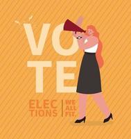 cartoon mulher com megafone para o dia das eleições vetor