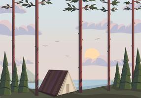 Vetorial, acampamento, paisagem, ilustração