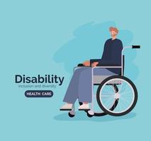 pôster de conscientização sobre deficiência com um homem em um desenho vetorial de cadeira de rodas vetor