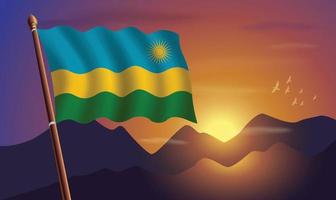 Ruanda bandeira com montanhas e pôr do sol dentro a fundo vetor