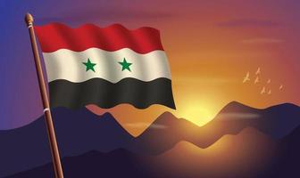 Síria bandeira com montanhas e pôr do sol dentro a fundo vetor