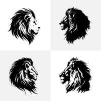 leão cabeça face logotipo conjunto silhueta Preto ícone tatuagem mascote mão desenhado leão rei silhueta animal vetor ilustração