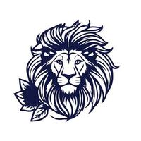 leão cabeça face logotipo com flor silhueta Preto ícone tatuagem mascote mão desenhado leão rei silhueta animal vetor ilustração