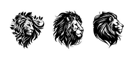 leão cabeça face logotipo conjunto silhueta Preto ícone tatuagem mascote mão desenhado leão rei silhueta animal vetor ilustração