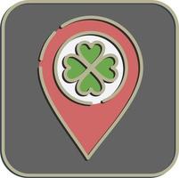 ícone localização PIN com trevo. st. patrick's dia celebração elementos. ícones dentro gravado estilo. Boa para impressões, cartazes, logotipo, festa decoração, cumprimento cartão, etc. vetor