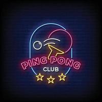 néon placa ping pong clube com tijolo parede fundo vetor