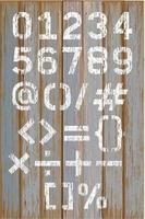 alfabeto número pintura de cor branca sobre fundo de madeira cor retrô. ilustração vetorial. vetor