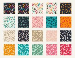 conjunto de padrão sem emenda imprimível contemporâneo estético com formas de traçado de pincel de linha elegante mínima abstrata e linha em cores retrô. vetor
