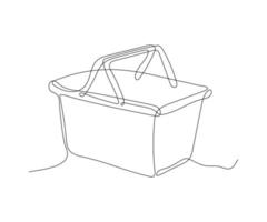 abstrato cesta com alças, caixa, compras carrinho contínuo 1 linha desenhando vetor