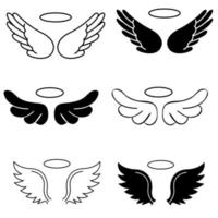 anjo asas ícone vetor definir. paraíso ilustração placa coleção. nimbus símbolo ou logotipo.