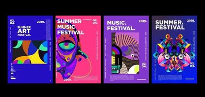 conjunto de pôster de festival de arte e música de verão vetor