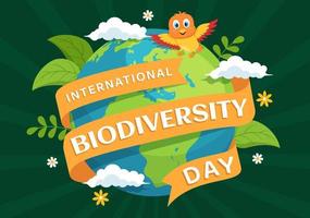 mundo biodiversidade dia em pode 22 ilustração com biológico diversidade, terra e animal dentro plano desenho animado mão desenhado para aterrissagem página modelos vetor