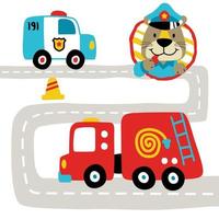 resgate veículo dentro a estrada com engraçado gato segurando assobiar, tráfego elementos, vetor desenho animado ilustração
