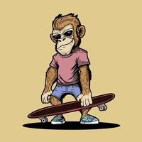 bonito fofa macaco macaco chimpanzé com skate ilustração vetor obra de arte
