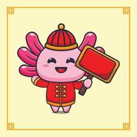 fofa axolotl com placa Pranchas dentro chinês Novo ano. vetor