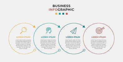 vetor de modelo de design de infográfico de negócios com ícones e 4 quatro opções ou etapas. pode ser usado para diagrama de processo, apresentações, layout de fluxo de trabalho, banner, fluxograma, gráfico de informações