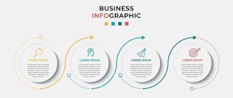 vetor de modelo de design de infográfico de negócios com ícones e 4 quatro opções ou etapas. pode ser usado para diagrama de processo, apresentações, layout de fluxo de trabalho, banner, fluxograma, gráfico de informações