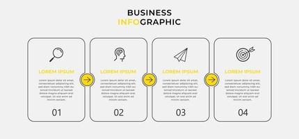 vetor de modelo de design de infográfico de negócios com ícones e 4 quatro opções ou etapas. pode ser usado para diagrama de processo, apresentações, layout de fluxo de trabalho, banner, fluxograma, gráfico de informações