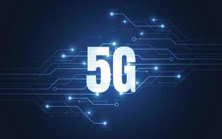 Gráfico da placa de circuito de rede 5g, fundo de design azul digital de conceito de comunicação de inovação em tecnologia. ilustração vetorial vetor