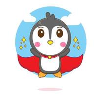 fofa pinguim Como Super heroi chibi personagem ilustração vetor