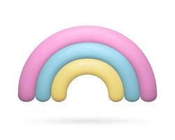 3d arco Iris clima ícone. realista argila três dimensional desenho animado arco. fofa bebê Projeto elemento dentro pastel rosa, azul e amarelo cores. vetor