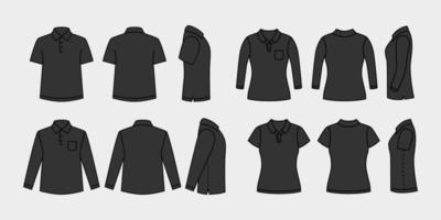 esboço pólo camisa Preto coleção modelo vetor