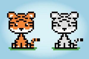 pixel de 8 bits um tigre. animais para ativos de jogos e padrões de ponto cruz em ilustrações vetoriais. vetor